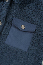 Load image into Gallery viewer, Blue Contrast Flap Pocket Single Breasted Teddy Coat - Fashion Queen - 26