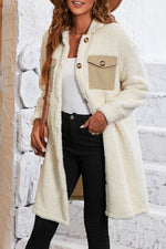 Load image into Gallery viewer, Blue Contrast Flap Pocket Single Breasted Teddy Coat - Fashion Queen - 30