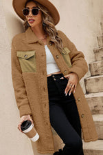 Load image into Gallery viewer, Blue Contrast Flap Pocket Single Breasted Teddy Coat - Fashion Queen - 9