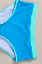Load image into Gallery viewer, Blue Contrast Trim Crisscross Back High Waisted Bikini - Fashion Queen - 15