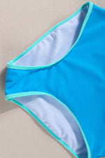 Load image into Gallery viewer, Blue Contrast Trim Crisscross Back High Waisted Bikini - Fashion Queen - 16