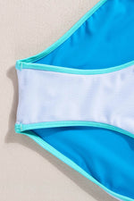 Load image into Gallery viewer, Blue Contrast Trim Crisscross Back High Waisted Bikini - Fashion Queen - 18