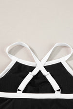 Load image into Gallery viewer, Blue Contrast Trim Crisscross Back High Waisted Bikini - Fashion Queen - 24