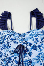 Load image into Gallery viewer, Blue Cutout Ruffled Spaghetti Strap One-Piece Swimwear - Fashion Queen - 14