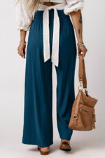 Load image into Gallery viewer, Blue Drawstring Elastic Waist Casual Wide Leg Pants - Fashion Queen - 3