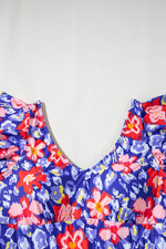 Load image into Gallery viewer, Blue Floral Print Ruffled V Neck High Waist One Piece Swimwear - Fashion Queen - 15