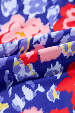 Load image into Gallery viewer, Blue Floral Print Ruffled V Neck High Waist One Piece Swimwear - Fashion Queen - 17