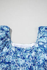 Load image into Gallery viewer, Blue Floral Puff Sleeve Babydoll Mini Dress - Fashion Queen - 15