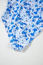 Load image into Gallery viewer, Blue Floral Ruffled Strap Lace-up Hollow Out One Piece Swimsuit - Fashion Queen - 15
