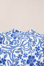 Load image into Gallery viewer, Blue Flower Print Puff Sleeve Tiered Dress - Fashion Queen - 7