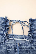 Load image into Gallery viewer, Blue Frilly Square Neck Bustier Puff Sleeve Short Denim Dress - Fashion Queen - 10