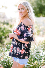 Load image into Gallery viewer, Blue Ruffle Off Shoulder Flounce Sleeve Floral Blouse - Fashion Queen -  9