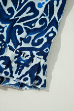 Load image into Gallery viewer, Blue Vintage Print Lace up V Neck Long Sleeve Mini Dress - Fashion Queen - 9