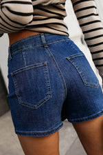 Load image into Gallery viewer, Bluing Asymmetric Wrapped Buttoned High Waist Denim Shorts - Fashion Queen - 2