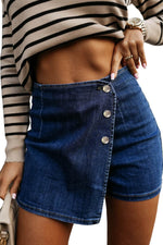 Load image into Gallery viewer, Bluing Asymmetric Wrapped Buttoned High Waist Denim Shorts - Fashion Queen - 6