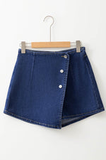 Load image into Gallery viewer, Bluing Asymmetric Wrapped Buttoned High Waist Denim Shorts - Fashion Queen - 7