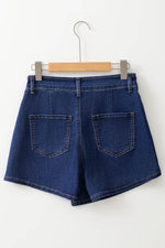 Load image into Gallery viewer, Bluing Asymmetric Wrapped Buttoned High Waist Denim Shorts - Fashion Queen - 8