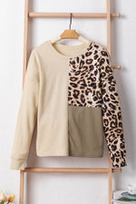 Load image into Gallery viewer, Bonbon Leopard Colorblock Waffle Knit Top - Fashion Queen - 18
