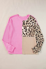 Load image into Gallery viewer, Bonbon Leopard Colorblock Waffle Knit Top - Fashion Queen - 9