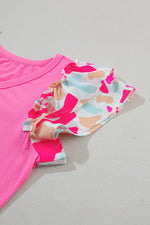 Load image into Gallery viewer, Bonbon V Neck Printed Ruffle Sleeve Patchwork T-shirt - Fashion Queen - 13