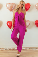 Load image into Gallery viewer, Bright Pink Bowknot Strapless Wide Leg Jumpsuit - Fashion Queen - 1