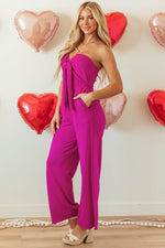 Load image into Gallery viewer, Bright Pink Bowknot Strapless Wide Leg Jumpsuit - Fashion Queen - 3