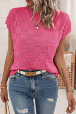 Load image into Gallery viewer, Bright Pink Lattice Textured Knit Short Sleeve Sweater - Fashion Queen - 1