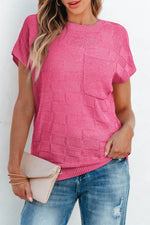 Load image into Gallery viewer, Bright Pink Lattice Textured Knit Short Sleeve Sweater - Fashion Queen - 10