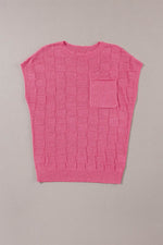 Load image into Gallery viewer, Bright Pink Lattice Textured Knit Short Sleeve Sweater - Fashion Queen - 12