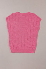 Load image into Gallery viewer, Bright Pink Lattice Textured Knit Short Sleeve Sweater - Fashion Queen - 13