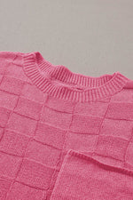 Load image into Gallery viewer, Bright Pink Lattice Textured Knit Short Sleeve Sweater - Fashion Queen - 14