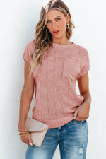 Load image into Gallery viewer, Bright Pink Lattice Textured Knit Short Sleeve Sweater - Fashion Queen - 17