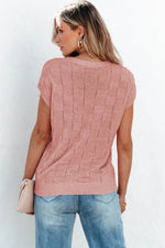 Load image into Gallery viewer, Bright Pink Lattice Textured Knit Short Sleeve Sweater - Fashion Queen - 18