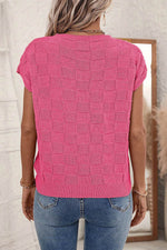Load image into Gallery viewer, Bright Pink Lattice Textured Knit Short Sleeve Sweater - Fashion Queen - 2