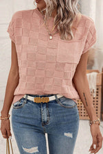 Load image into Gallery viewer, Bright Pink Lattice Textured Knit Short Sleeve Sweater - Fashion Queen - 20