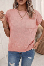 Load image into Gallery viewer, Bright Pink Lattice Textured Knit Short Sleeve Sweater - Fashion Queen - 22