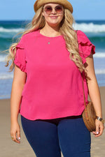 Load image into Gallery viewer, Bright Pink Ruffled Short Sleeve Plus Size Top - Fashion Queen - 1