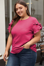 Load image into Gallery viewer, Bright Pink Ruffled Short Sleeve Plus Size Top - Fashion Queen - 15