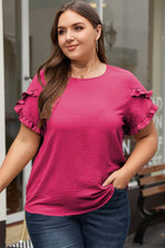 Load image into Gallery viewer, Bright Pink Ruffled Short Sleeve Plus Size Top - Fashion Queen - 16