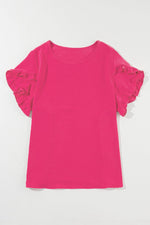 Load image into Gallery viewer, Bright Pink Ruffled Short Sleeve Plus Size Top - Fashion Queen - 19