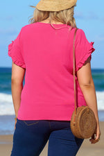 Load image into Gallery viewer, Bright Pink Ruffled Short Sleeve Plus Size Top - Fashion Queen - 2