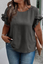Load image into Gallery viewer, Bright Pink Ruffled Short Sleeve Plus Size Top - Fashion Queen - 4