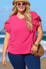Load image into Gallery viewer, Bright Pink Ruffled Short Sleeve Plus Size Top - Fashion Queen - 8