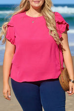 Load image into Gallery viewer, Bright Pink Ruffled Short Sleeve Plus Size Top - Fashion Queen - 9