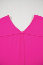 Load image into Gallery viewer, Bright Pink Seamed Back High Low Hem V Neck Cuffed Sleeve Plus Size Tee - Fashion Queen - 11