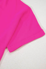 Load image into Gallery viewer, Bright Pink Seamed Back High Low Hem V Neck Cuffed Sleeve Plus Size Tee - Fashion Queen - 13