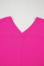Load image into Gallery viewer, Bright Pink Seamed Back High Low Hem V Neck Cuffed Sleeve Plus Size Tee - Fashion Queen - 14