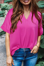 Load image into Gallery viewer, Bright Pink Silky V Neck Dolman Blouse - Fashion Queen - 1