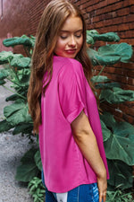 Load image into Gallery viewer, Bright Pink Silky V Neck Dolman Blouse - Fashion Queen - 2