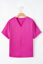 Load image into Gallery viewer, Bright Pink Silky V Neck Dolman Blouse - Fashion Queen - 3